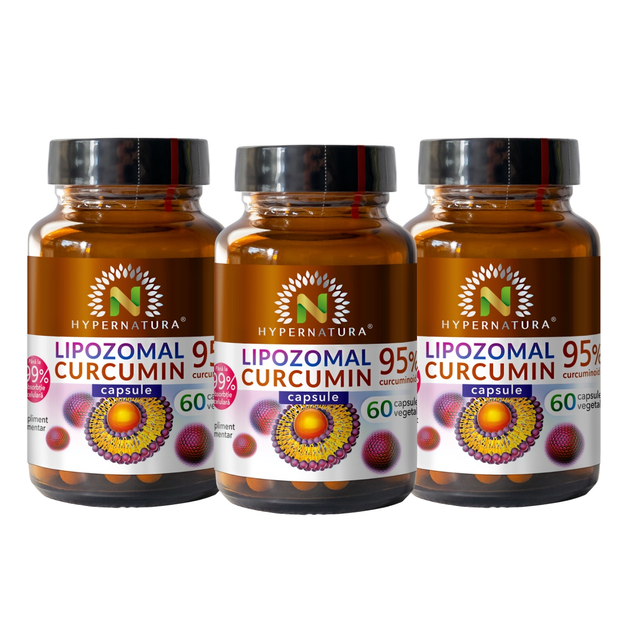Pachet Lipozomal Curcumin 95% (3 ct), 60 capsule vegetale, Hypernatura