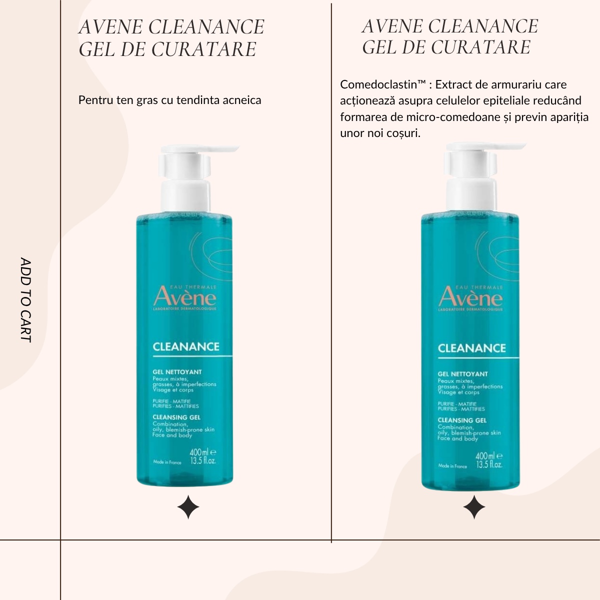 Pachet Promo 2 buc Avene Cleanance Gel de curatare pentru ten gras cu tendinta acneica, 400 ml