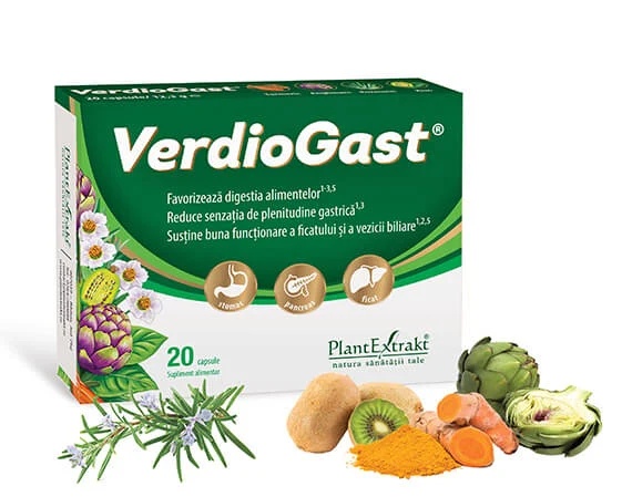 Supliment Alimentar Pentru Arsuri Gastrice Verdiogast, 20 Capsule, Plantextrakt