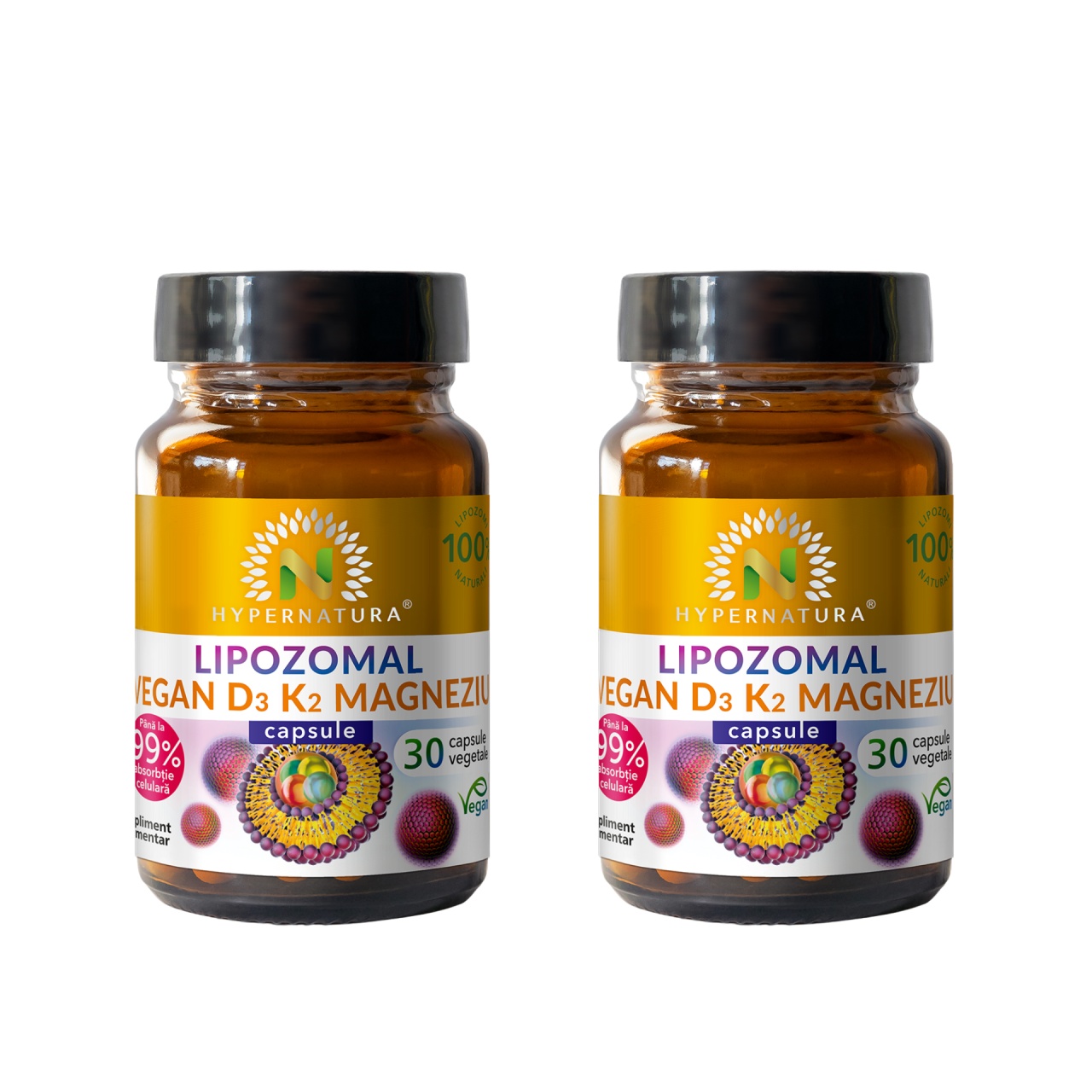 Pachet Lipozomal Vitamina D3 + K2 Magneziu (2 buc), 30 capsule vegetale, Hypernatura