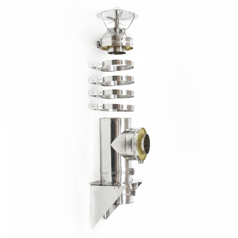 Kit exterior cos fum dublu perete izolat cu vata minerala bazaltica 40 mm, L, Ø200mm