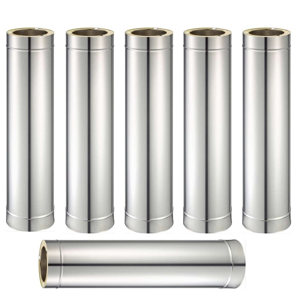 Pachet 6 bucati tub inox izolat pentru cos fum KOPH, cu perete dublu, lungime 1 m, diametru interior 80 mm