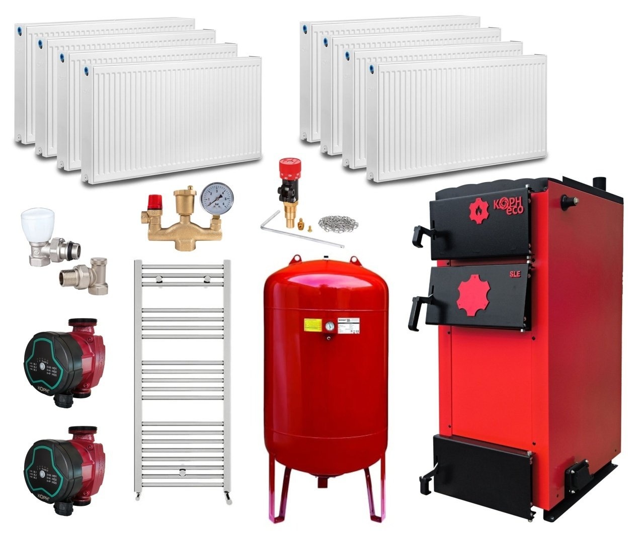 Pachet centrala/cazan pe lemn KOPH ECO 35 kW, cu ardere standard, 210 mp, volum manta apa 87 litri, diametru cos fum ⌀179 mm, Calorifere, Vas