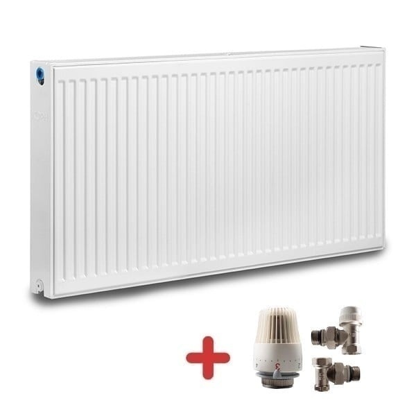 Pachet calorifer (radiator) din otel KOPH, tip 22, 300/1800 mm, 2286 W + Cap termostatic si 2 robineti tur-retur