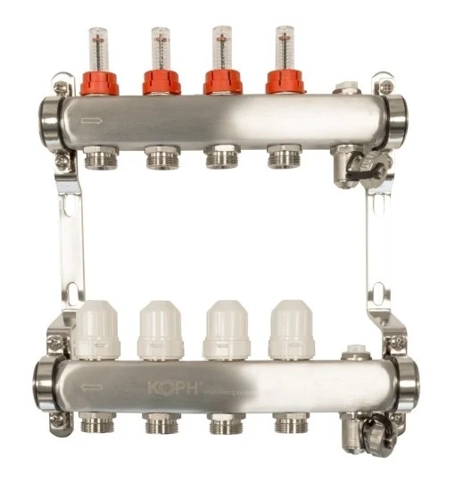 Ansamblu distribuitor pentru incalzire in pardoseala, 10 cai, KOPH, inox 1"