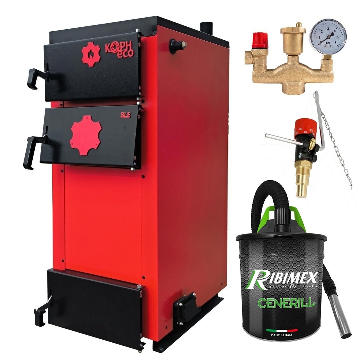 Pachet Centrala/Cazan pe lemn KOPH ECO 35 kW, cu ardere standard, 210 mp, volum manta apa 87 litri, diametru cos fum ⌀179 mm, randament 86%, Grup