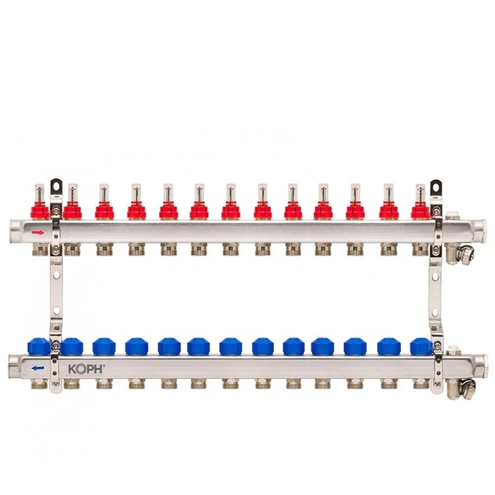 Ansamblu distribuitor pentru incalzire in pardoseala, 13 cai, inox 1", KOPH/Jurgen