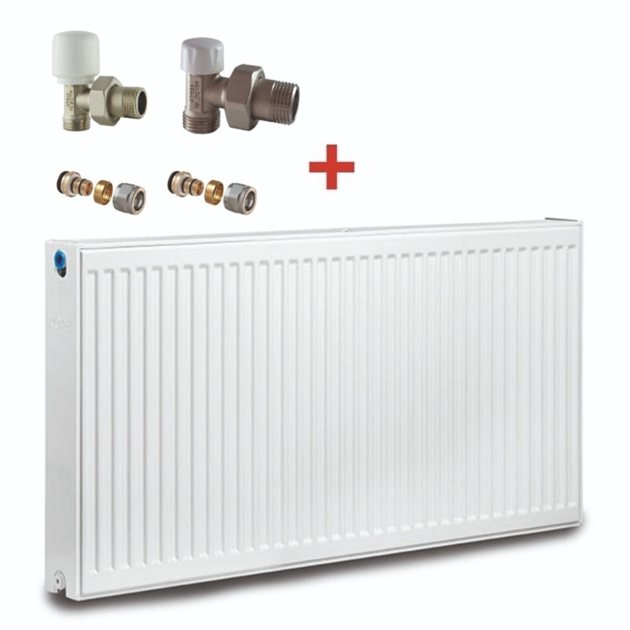 Pachet calorifer (radiator) din otel KOPH E, tip 22, 600/1600 mm, 3166 W + Robineti Tur/Retur Gaia 1/2", conector pexal inclus