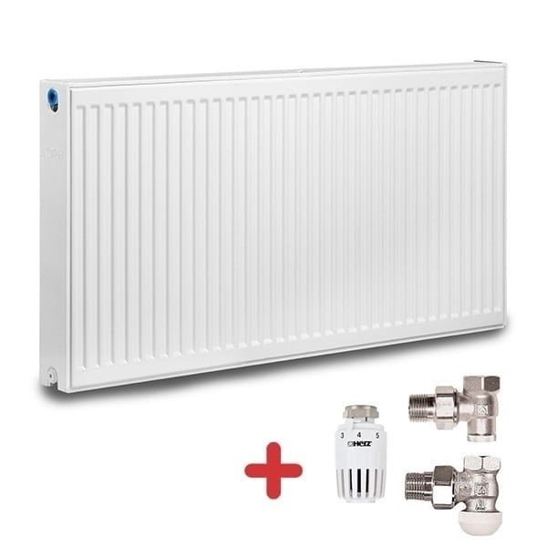Pachet calorifer (radiator) din otel KOPH, tip 22, 400/1200 mm, 1936 W + Cap termostatic si 2 robineti tur-retur Herz