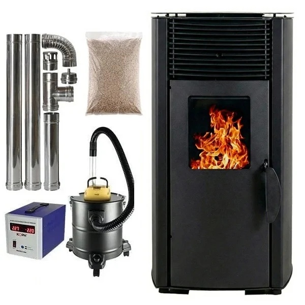 Pachet soba pe peleti KOPH PD 10 kW, cu aer cald, buncar peleti 12 kg, 60 mp, Negru