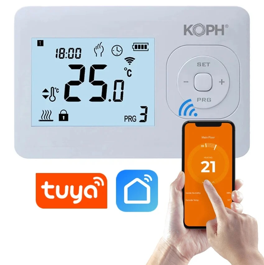 Termostat inteligent KOPH i302 pentru centrale termice, WiFi, Control prin internet, Tuya Smart/Smart Life