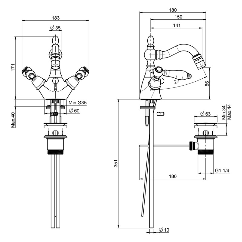 Baterie bideu, FIMA Carlo Frattini, Herend, crom, F5412CR - 2 | YEO