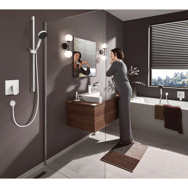 Baterie cada - dus, Hansgrohe, Vivenis, incastrabila, alb mat - 1 | YEO