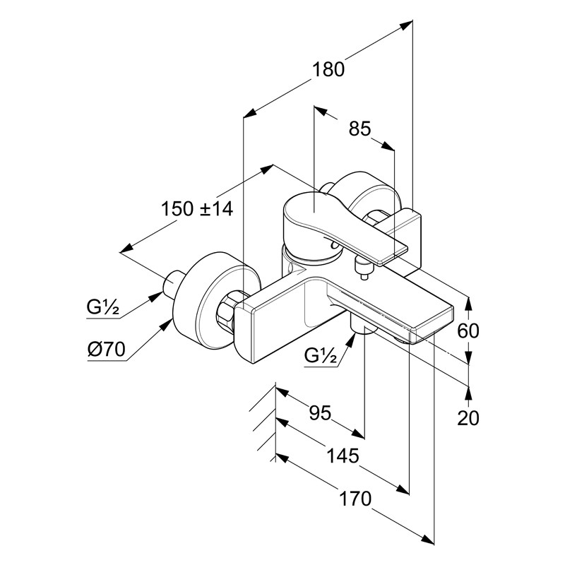 Baterie cadă - duș, Kludi, Zenta SL, negru mat - 1 | YEO