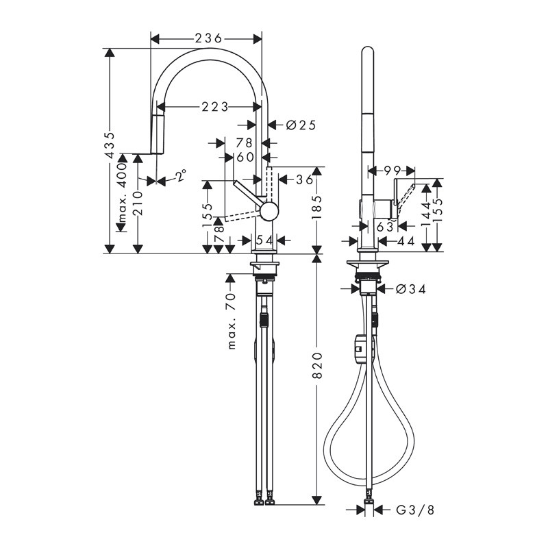 Baterie de bucatarie Hansgrohe, Talis M54 210, cu pipa extractabila, negru mat - 1 | YEO