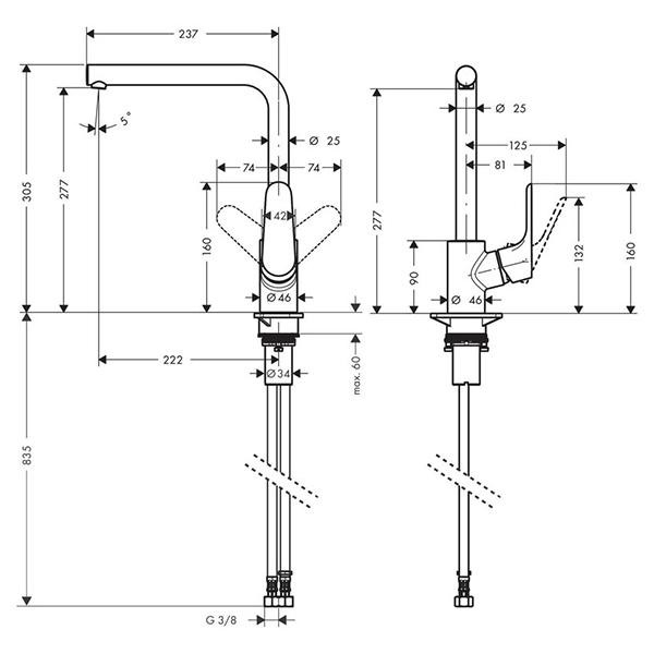 Baterie de bucatarie monocomanda, Hansgrohe, Focus, M41 280, crom - 1 | YEO