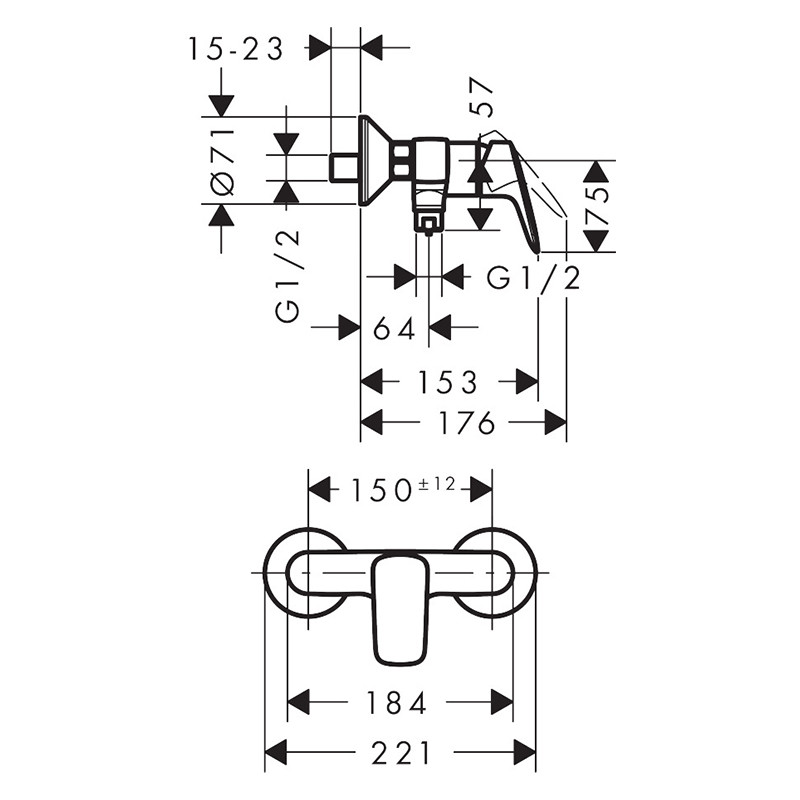 Baterie de dus, Hansgrohe, Logis, negru mat - 1 | YEO