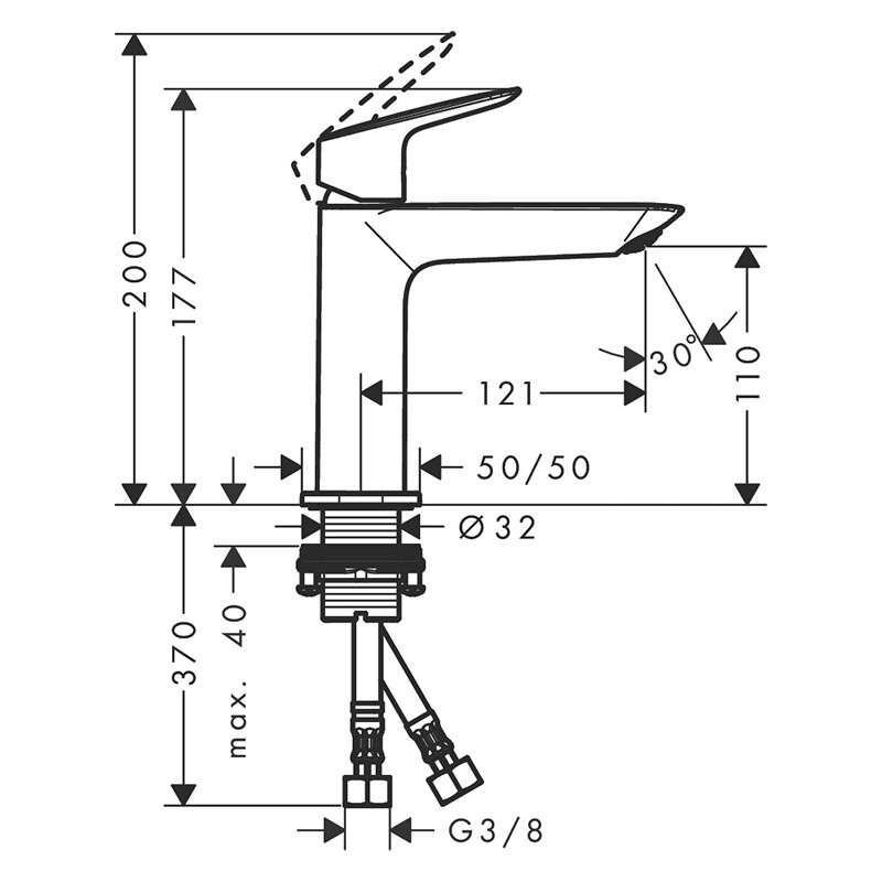 Baterie de lavoar, Hansgrohe, Logis Fine 110, cu ventil push-open, crom - 2 | YEO