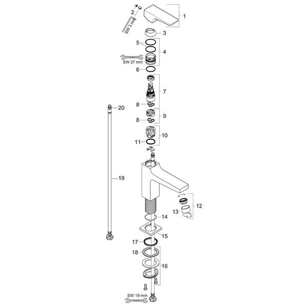 Baterie de lavoar, Hansgrohe, Metropol 100, cu ventil, crom - 3 | YEO