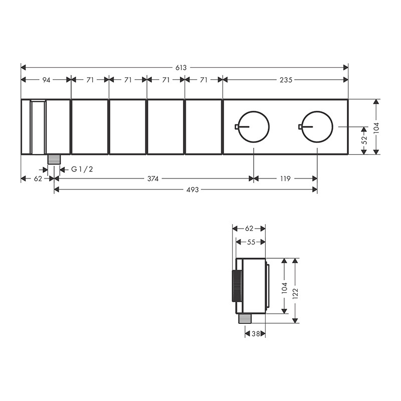 Baterie duș, Axor, Edge, termostatată, 4 funții, cu set de duș, negru cromat lucios, 46720330 - 1 | YEO