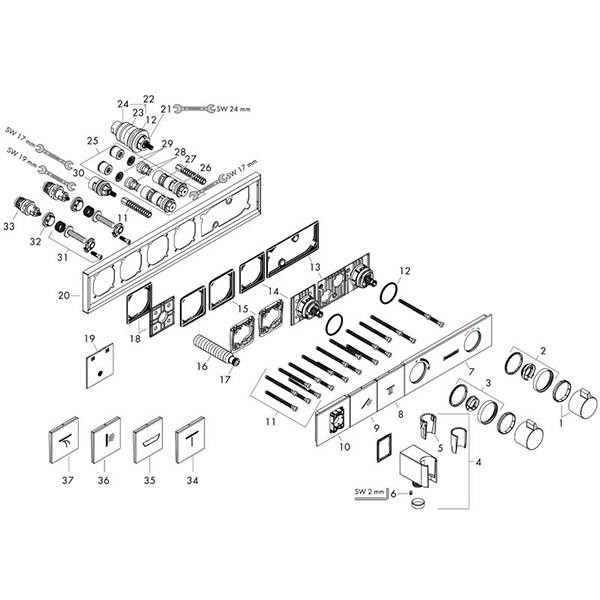 Baterie dus, Hansgrohe, RainSelect, incastrat, termostatat cu 2 functii, cu suport pentru para de dus, crom - 1 | YEO