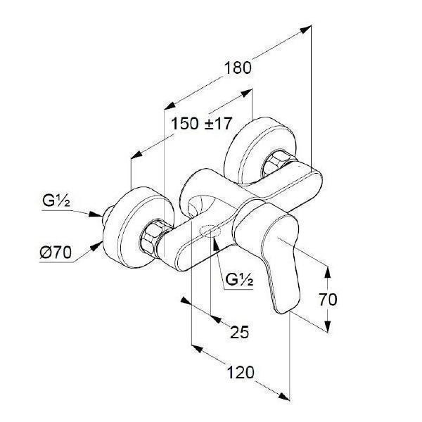 Baterie dus Kludi, Pure & Easy, fara set de dus, crom - 1 | YEO