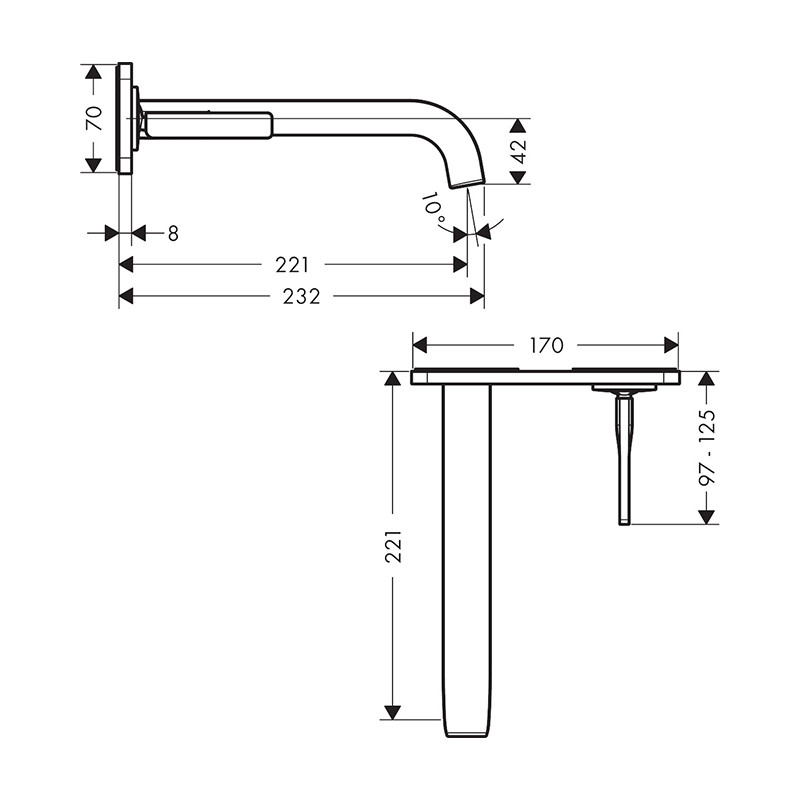 Baterie lavoar cu montaj pe perete, Axor, Citterio E, lungimea pipei 22,1 cm, cu ventil, crom, 36114000 - 1 | YEO