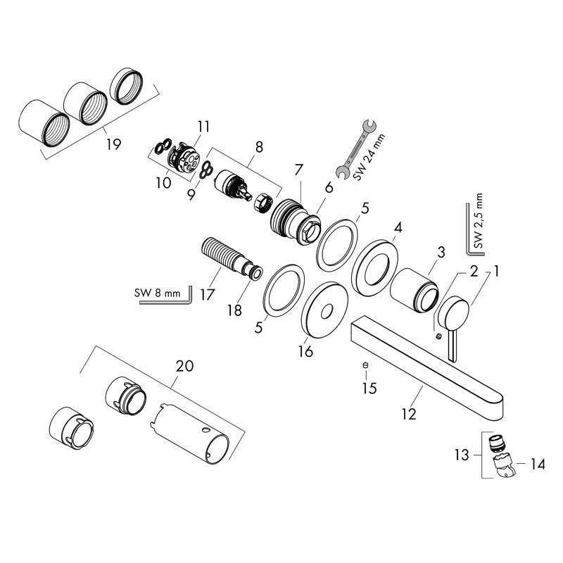 Baterie lavoar cu montaj pe perete, Hansgrohe, Finoris, cu pipa 22,8 cm, crom - 3 | YEO