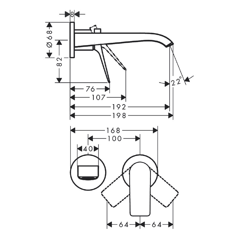 Baterie lavoar cu montaj pe perete, Hansgrohe, Vivenis, cu pipa 19,2 cm, alb mat - 3 | YEO