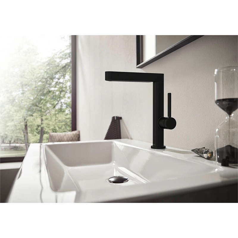 Baterie lavoar, Hansgrohe, Finoris 230, cu pipă pivotantă și ventil, negru mat - 2 | YEO