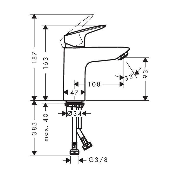 Baterie lavoar Hansgrohe, Logis 100, fara ventil, crom - 1 | YEO