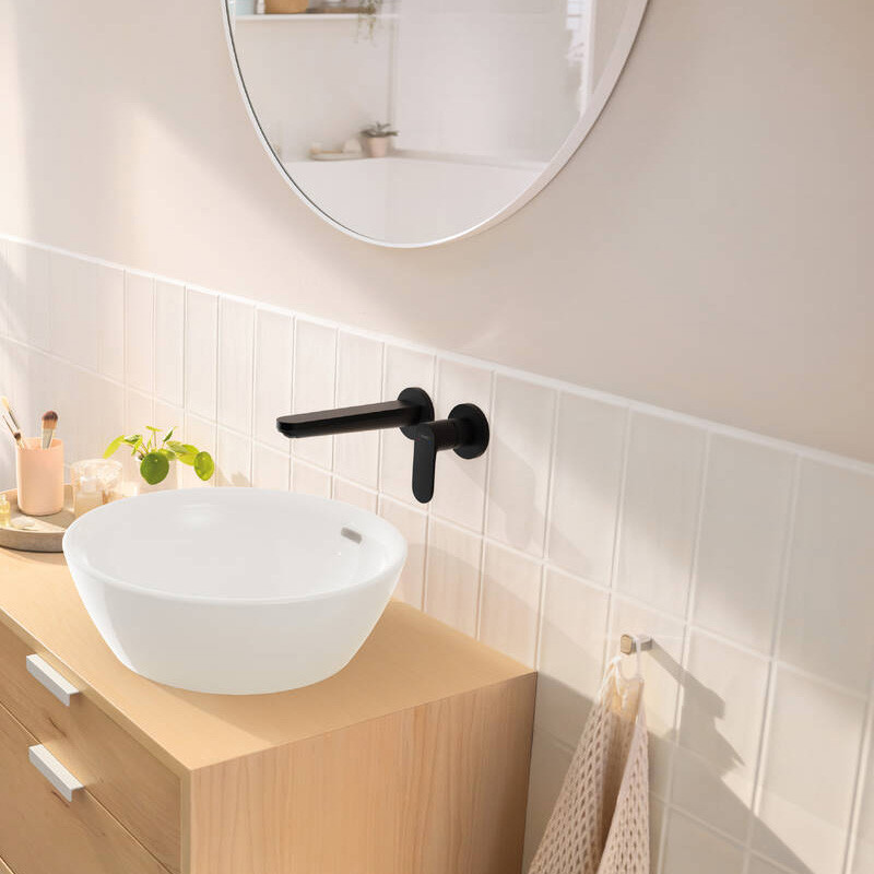 Baterie lavoar Hansgrohe, Rebris S, cu montaj pe perete, parte vizibila, negru mat - 1 | YEO