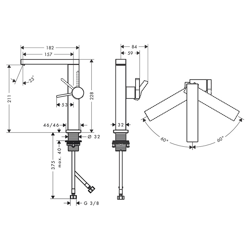 Baterie lavoar, Hansgrohe, Tecturis E 210 Fine, CoolStart, EcoSmart+, cu ventil, negru mat, 73060670 - 2 | YEO