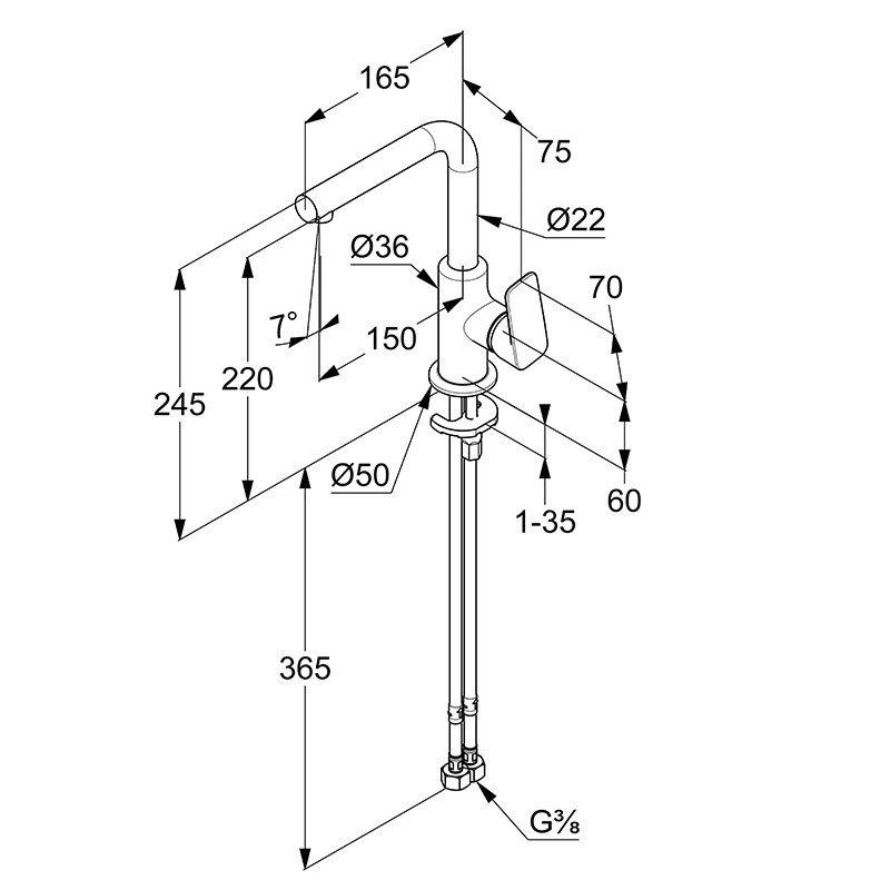 Baterie lavoar, Kludi, Pure & Style, negru mat, 400243975 - 1 | YEO
