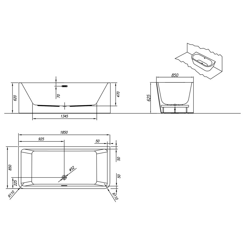 Cada dreptunghiulara, Kolpasan, Elektra-SP, 185 x 85 cm, alb - 2 | YEO