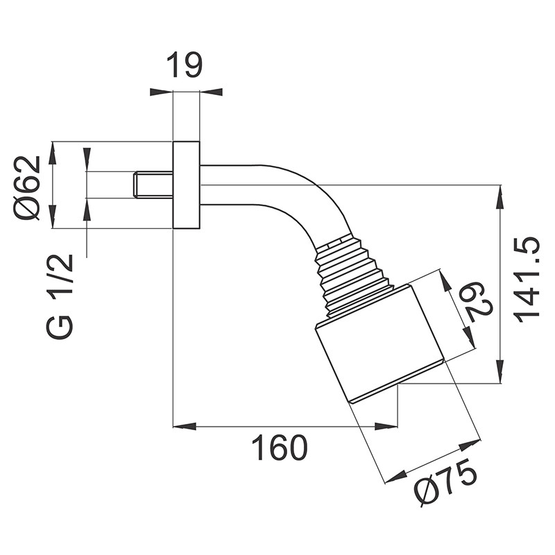 Cap de duș fix, Ferro, lungime braț 12 cm, crom - 1 | YEO