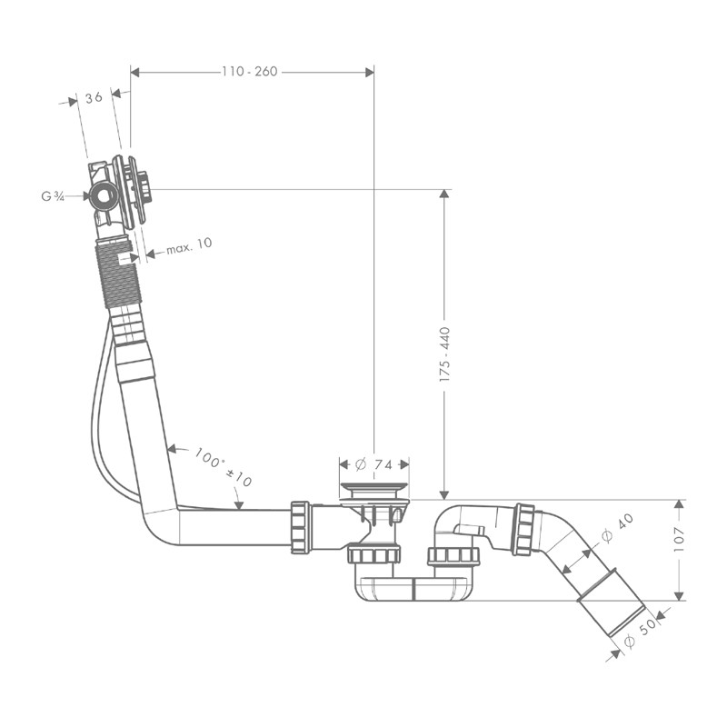 Instalatie de cada, Hansgrohe, Exafill S, 52 cm, fara ornament - 3 | YEO