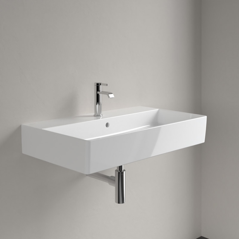 Lavoar dreptunghiular pe blat Villeroy & Boch, Memento 80 cm, cu preaplin și orificiu pentru baterie, 4A228001 - 3 | YEO