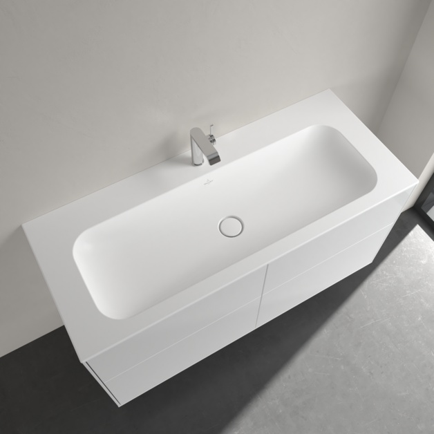 Lavoar pentru mobilier Villeroy & Boch, Finion 120 cm, Ceramic+, cu orificiu baterie, fără preaplin, stone white, 4164C2RW - 1 | YEO