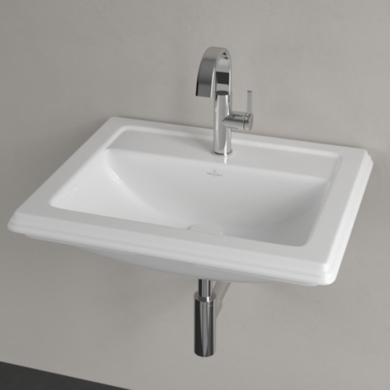Lavoar pentru mobilier Villeroy & Boch, Hommage 63 cm, CeramicPlus, cu orificiu baterie și preaplin, alb alpin, 710263R1 - 2 | YEO