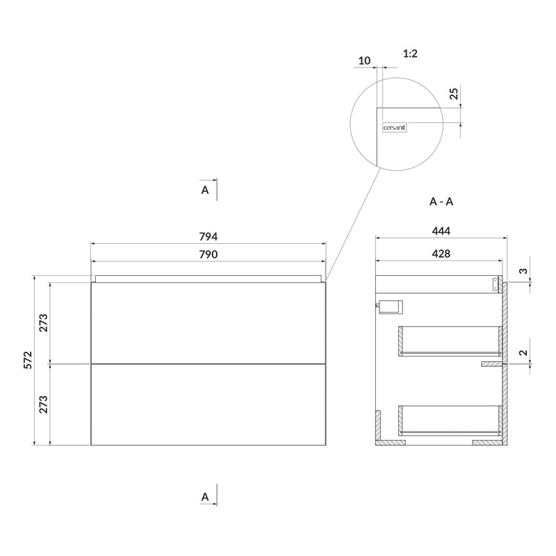 Mobilier suspendat, Cersanit, Larga, dreptunghiular, 80 cm, alb - 2 | YEO