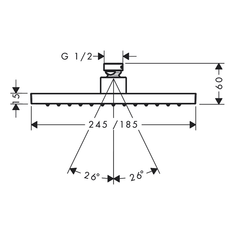 Pălărie de duș, Axor, ShowerSolution 1 jet, 24,5 x 18,5 cm, negru cromat lucios, 35373330 - 1 | YEO