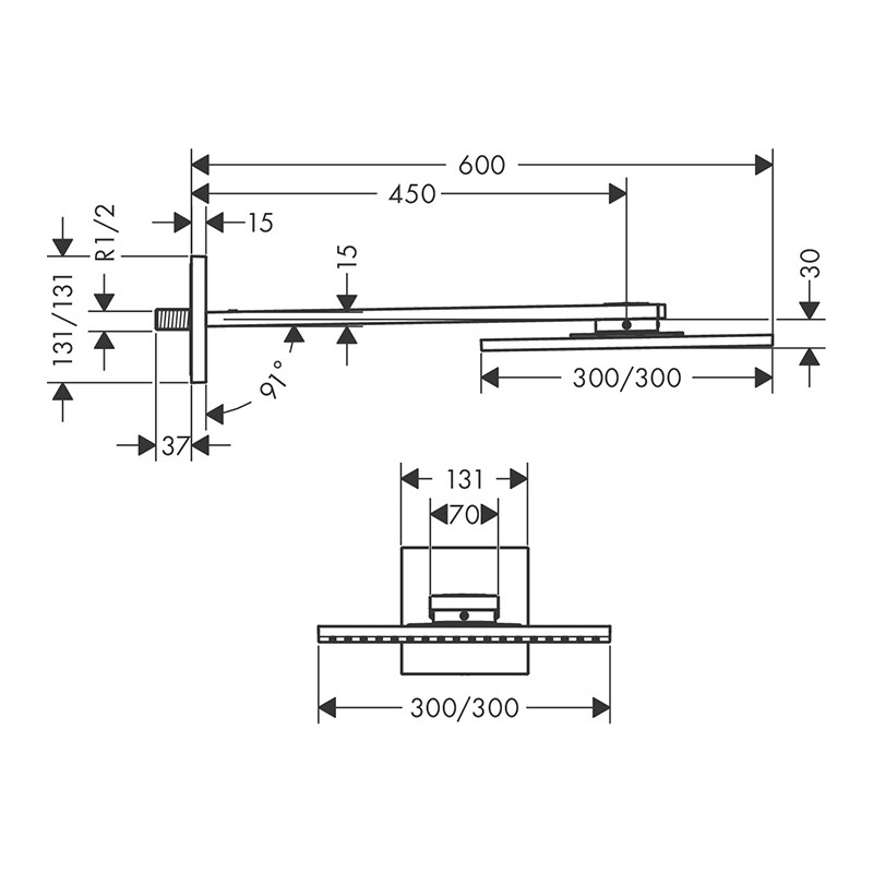 Pălărie de duș, Axor, ShowerSolution, 1 jet, 30 x 30 cm, cu braț de duș, auriu lucios, 35314990 - 1 | YEO