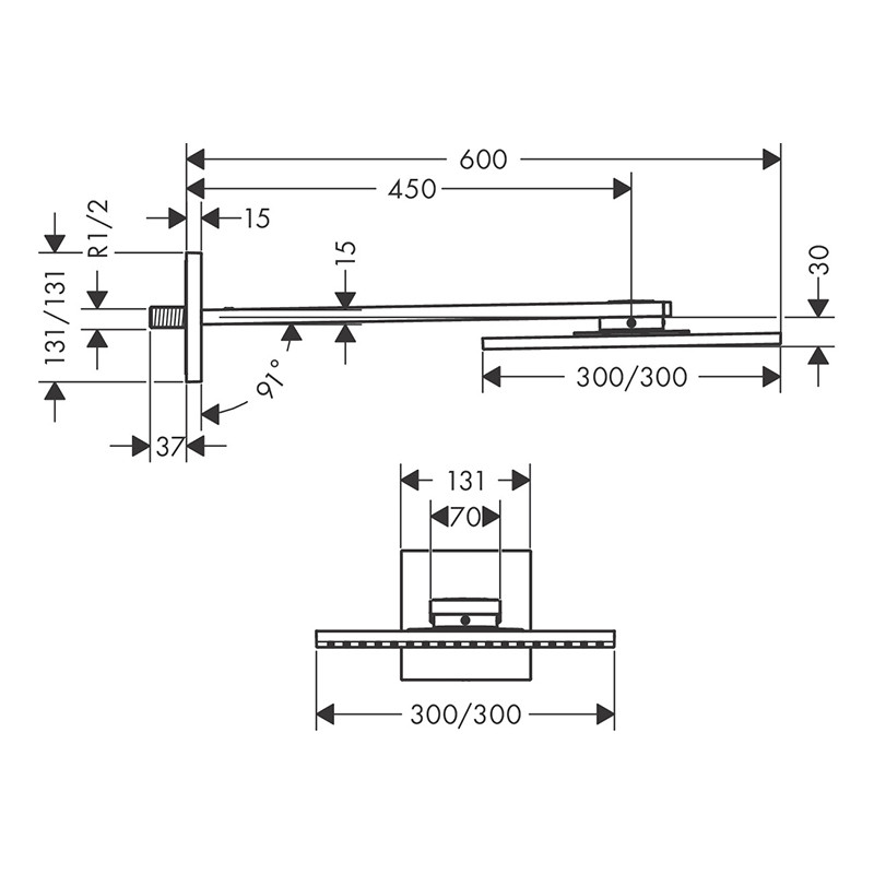 Pălărie de duș, Axor, ShowerSolution, 1 jet, 30 x 30 cm, cu braț de duș, alamă periată, 35314950 - 2 | YEO