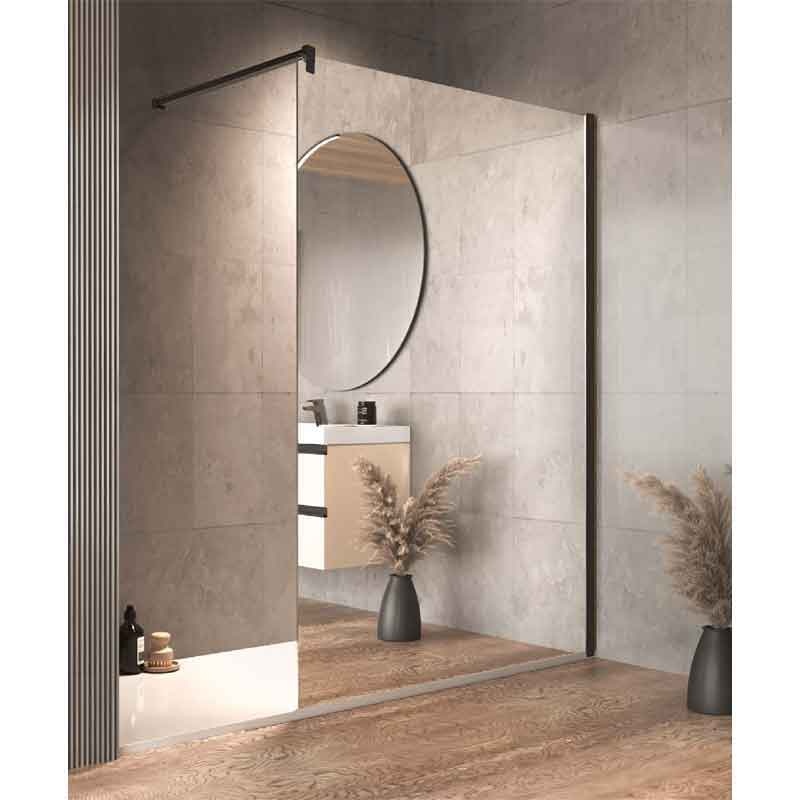 Paravan Walk-In Kolpasan, Calypso 100 cm, sticla 8 mm, efect oglindă, negru mat