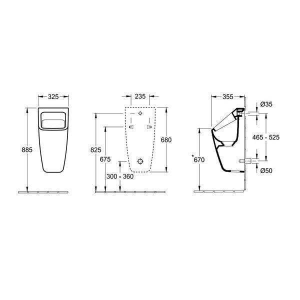 Pisoar Villeroy & Boch, Architectura, patrat, alb alpin - 1 | YEO