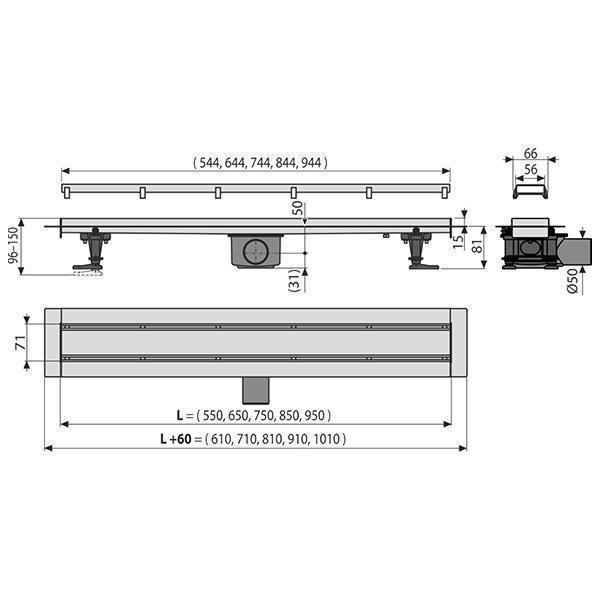 Rigola pentru dus cu capac faiantabil, Alcadrain, APZ13-DOUBLE9 FIT AND GO 95 cm - 1 | YEO
