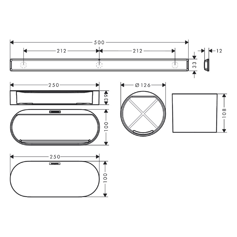 Set accesorii de baie, Hansgrohe, WallStoris, cu bara de suport, negru mat - 2 | YEO