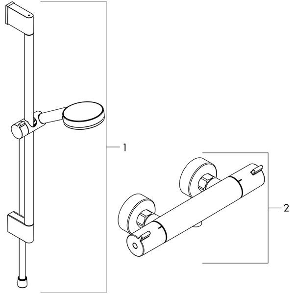 Set de dus cu bara de dus 65 cm, Hansgrohe, Crometta, baterie de dus Ecostat 1001 CL, crom - 1 | YEO