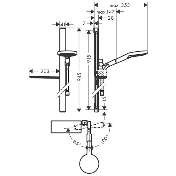 Set de dus Hansgrohe, Raindance Select S 120, 3 jeturi, cu bara dreptunghiulara Unica E 90 cm, crom - 2 | YEO